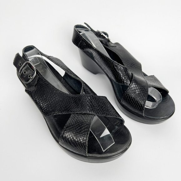 Dansko Jacinda Wedge Sandal Platform Medium High Heel Leather Comfortable Light - Picture 3 of 11